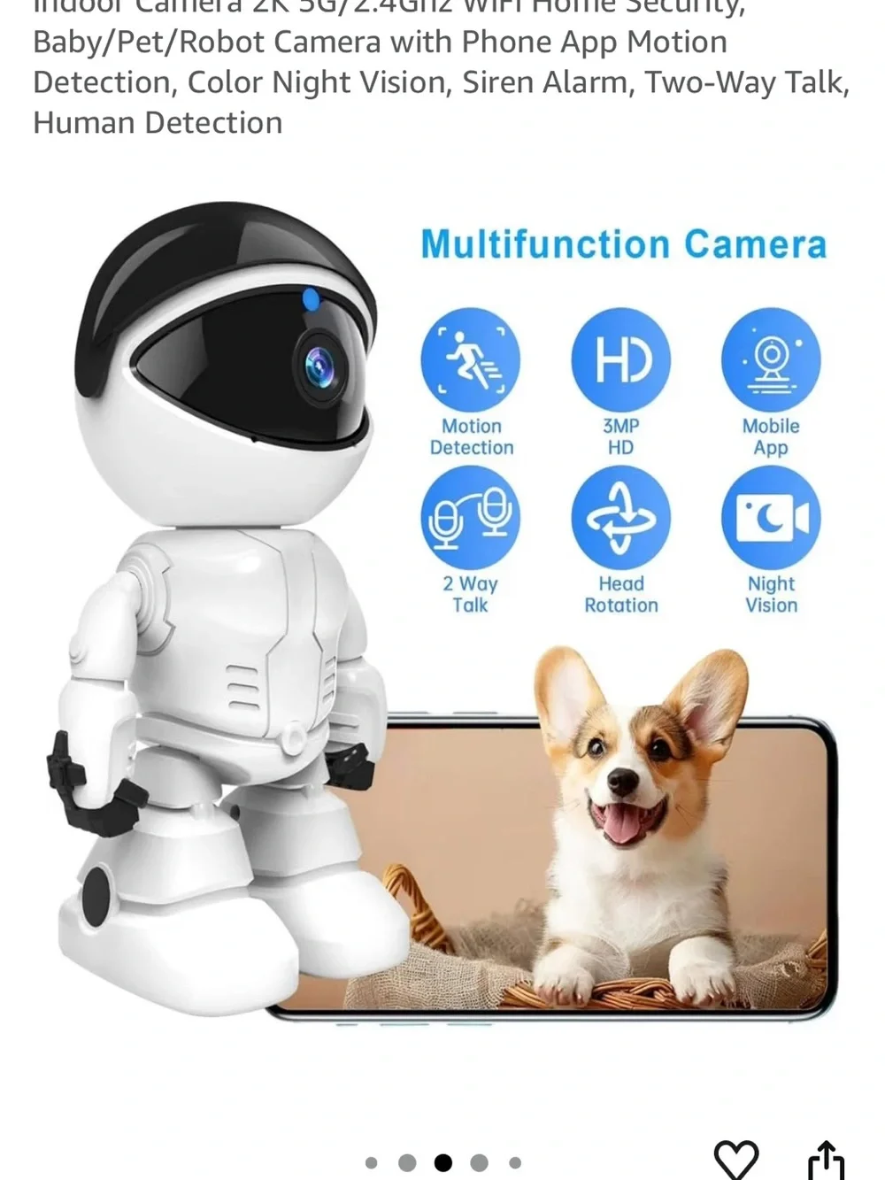 Silver Robot Indoor Wi‑Fi Security Camera - 2K PTZ